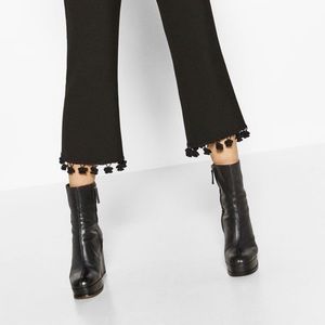 Black Linen Pop Pom trousers